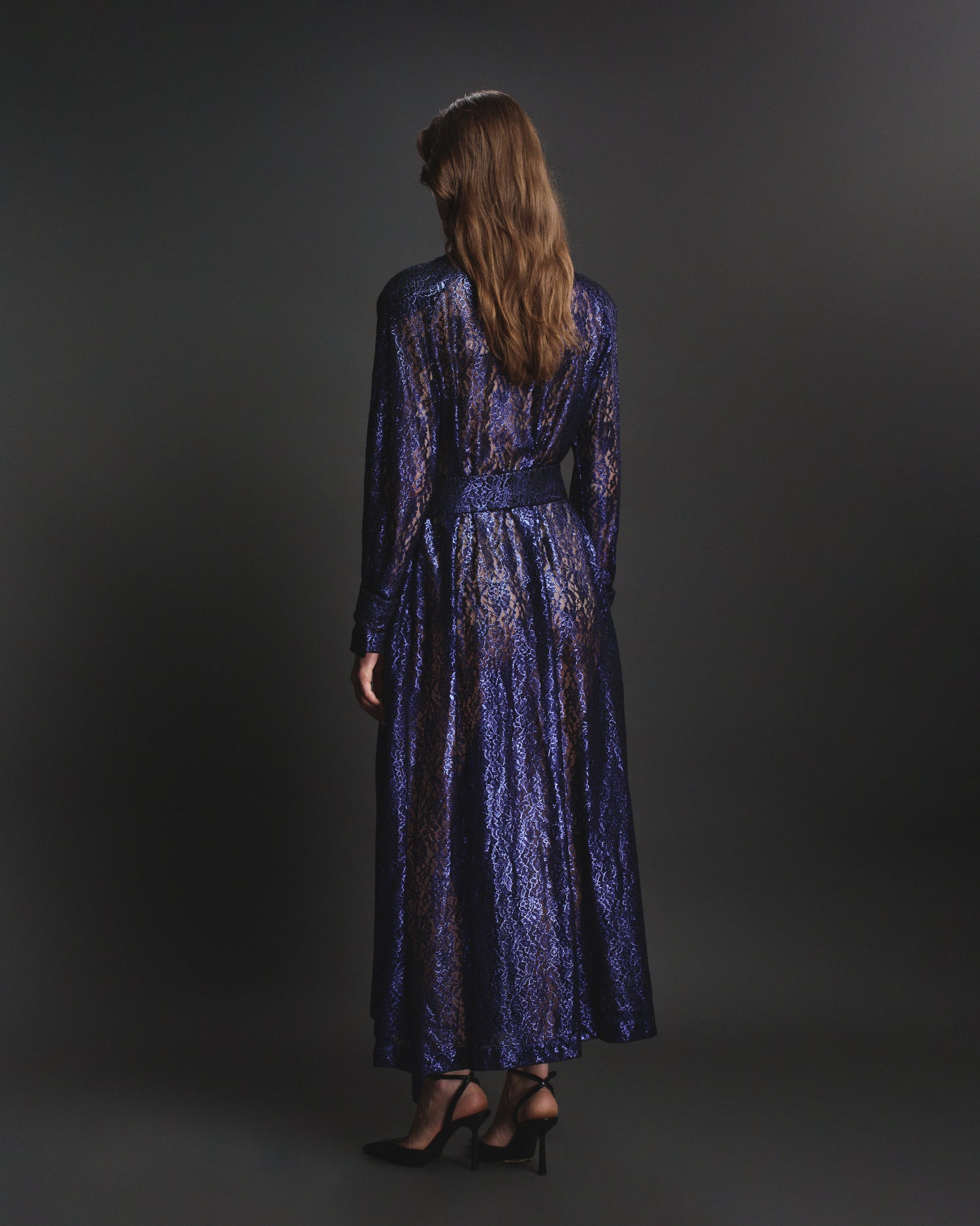 Ophelia Lace Trench in Sapphire Metallic